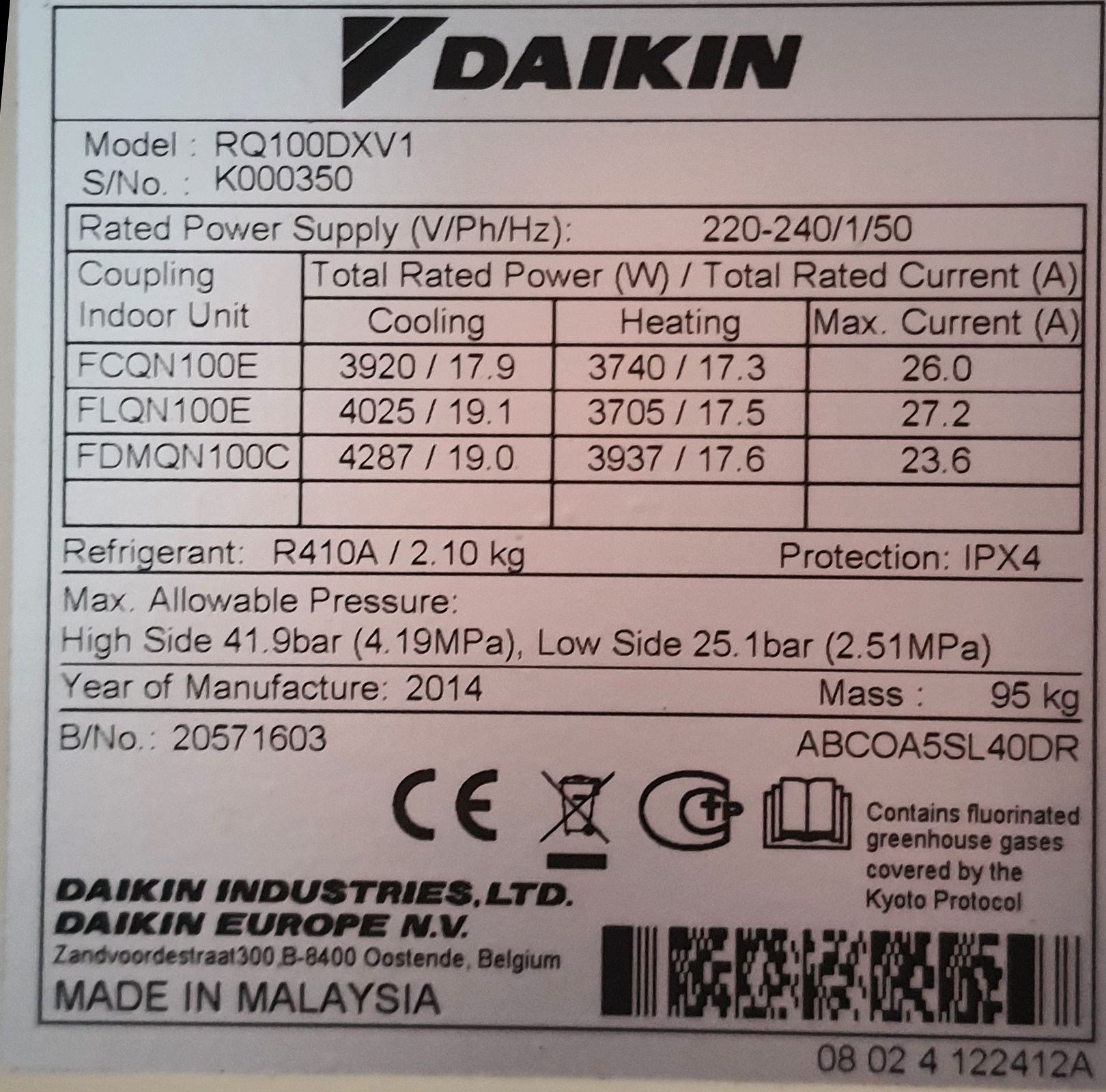 Наружный блок кондиционера Daikin RQ100DXV1