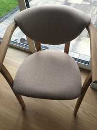 4 fotele dębowe solidne  krzesła bezowa tapicerka Japandi Woodica