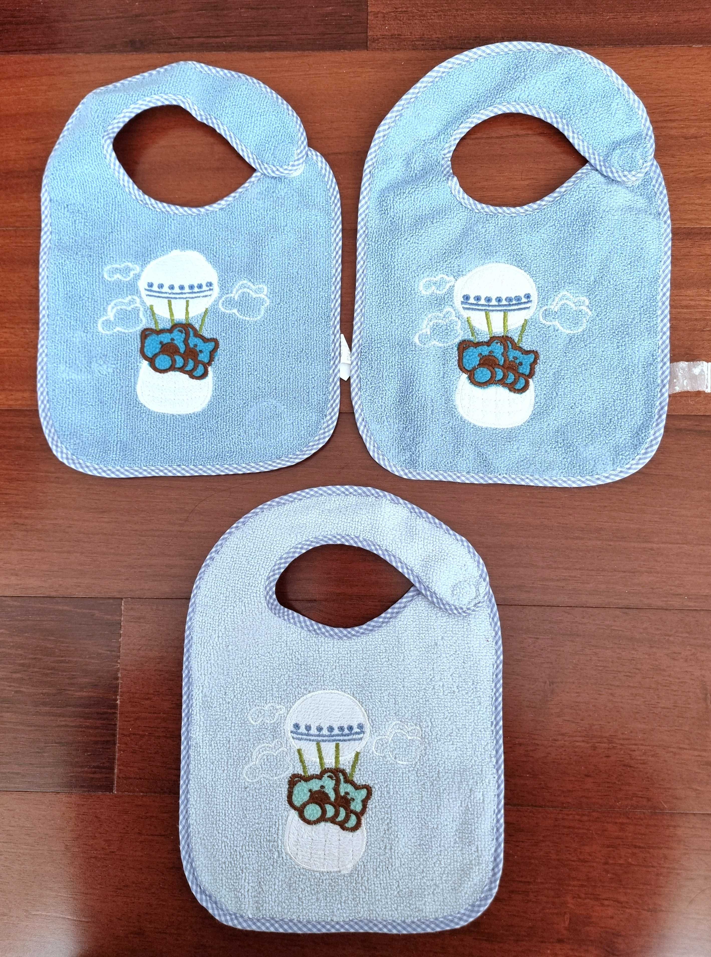 Conjunto de 3 babetes em tons de azul 80% algodão