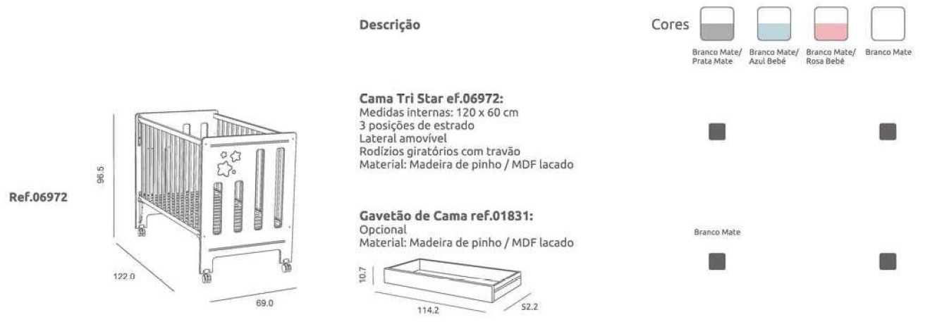 Cama bebé Trama serie Tri Star com gavetão