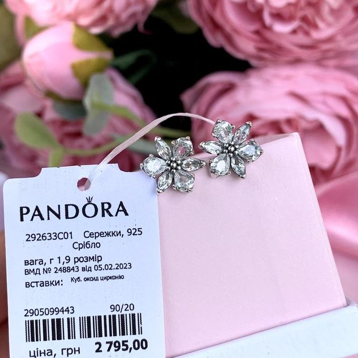 Сережки Pandora Пандора/ Серьги Pandora оригінал/ нові срібло гвоздики