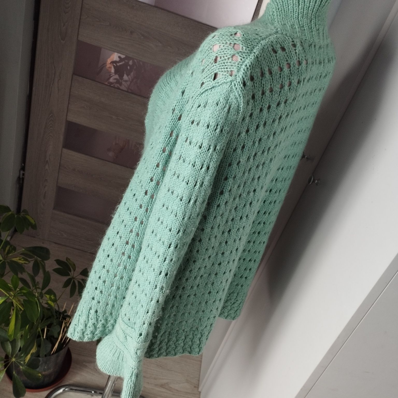 Miękki ażurowy kardigan Olsen – pastelowa zieleń, XL