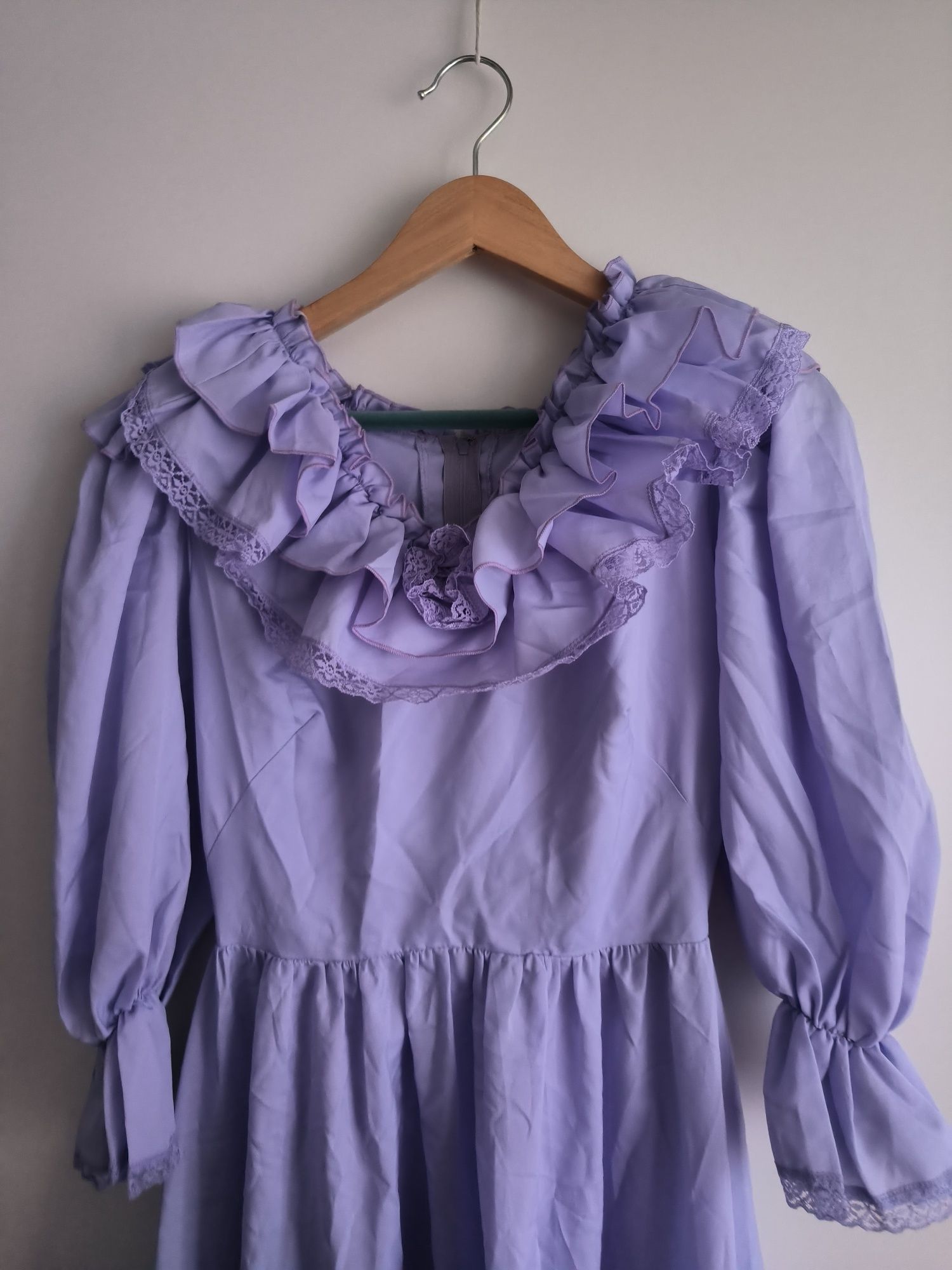 Piękna długa liliowa fioletowa suknia balowa sukienka vintage 40 L