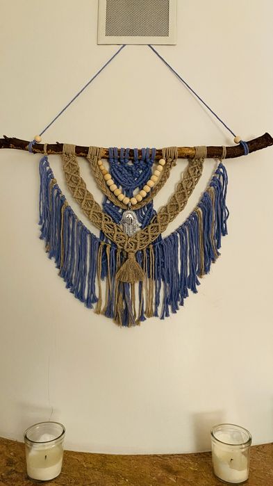 Cabeceira de macramé. Boa sorte e prosperidade com a mão de fatima