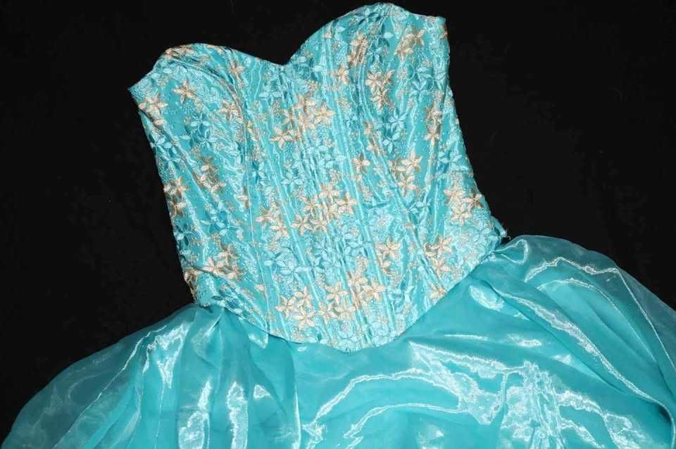 vestido de cerimónia azul turqueza