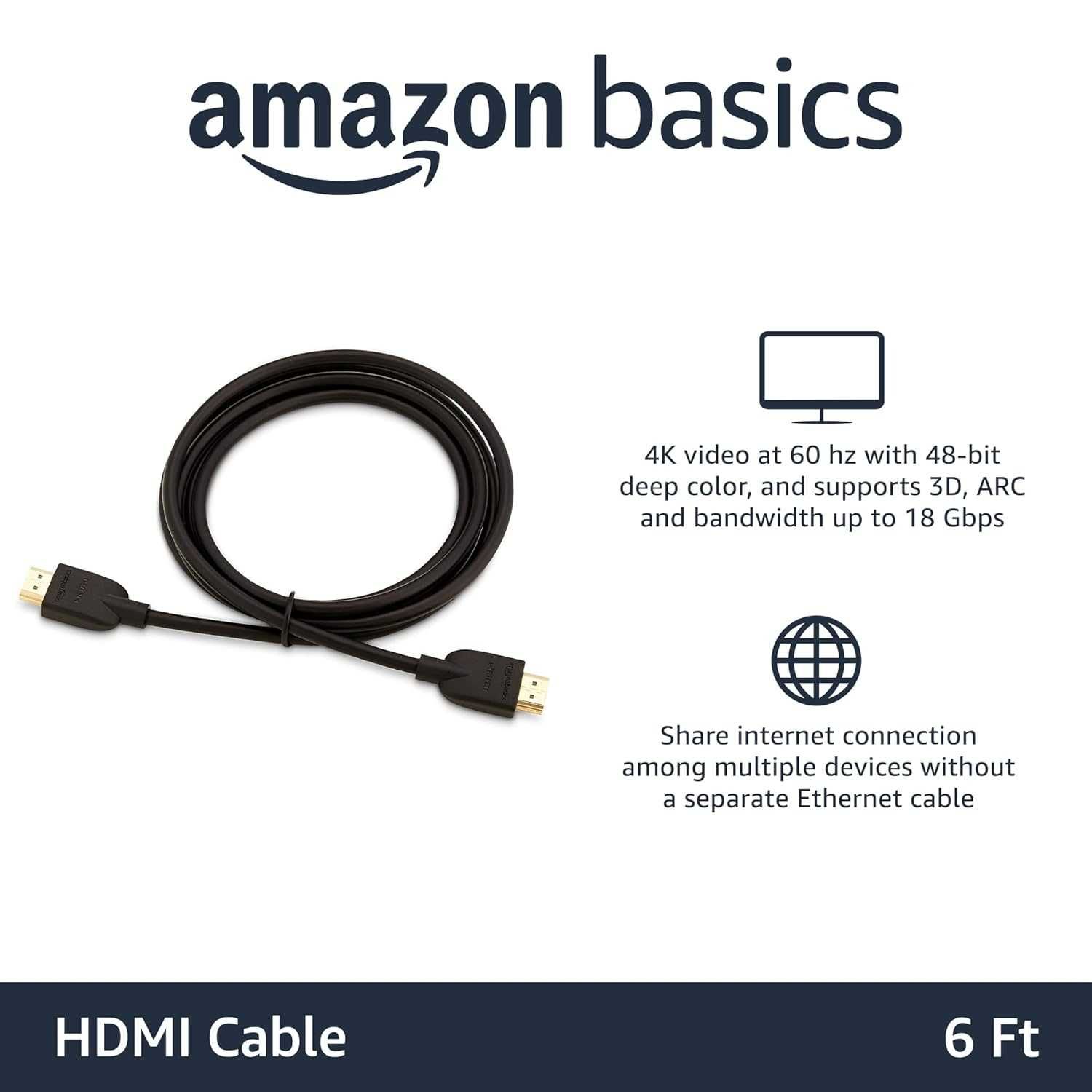KABEL HDMI 2.0 1,8m High Speed 18 Gb/s Amazonbasics Ethernet s845