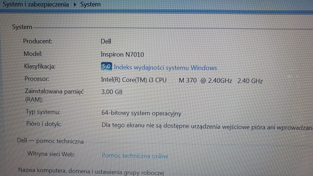 Laptop Dell Inspiron N7010 Intel Core i3 2,4Ghz-Stan b. dobry komputer