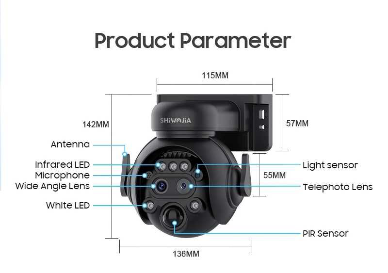 Зовнішня 4G камера SHIWOJIA 12X Zoom 5MP сонячна панель акум. 7800 mAh