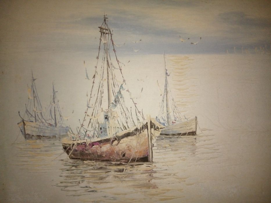 Marinha- assinada S.D. - antiga pintura em óleo sobre tela com moldura