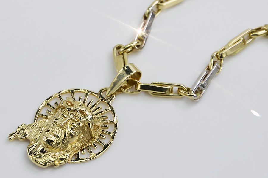 Złota zawieszka Jezus & łańcuszek ankrowy pj008y&cc062y K