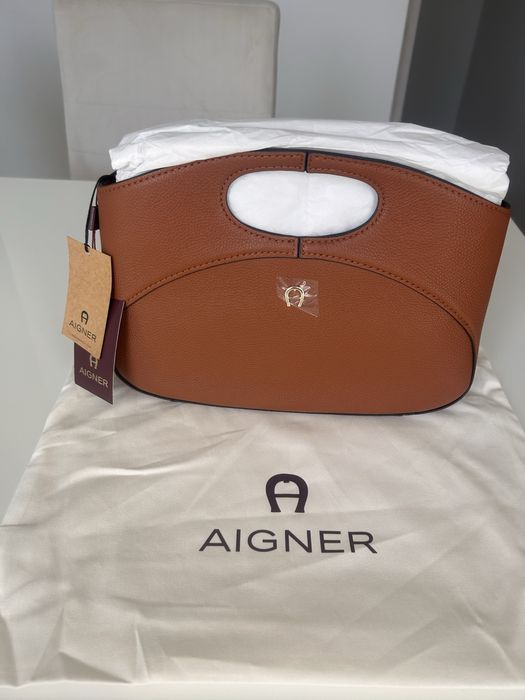 Skorzana brązowa torebka Aigner do reki i na ramię