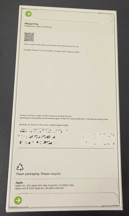 iPhone 17 Pro 256 GB – Silver (srebrny) – Nowy, z USA