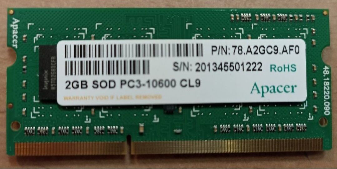 RAM DDR3 Apacer 78.A2GC9.AF0 2GB SOD PC3-10600 CL9