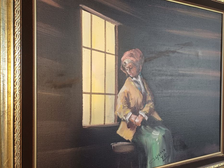 Stary obraz na płótnie sygnowany  .