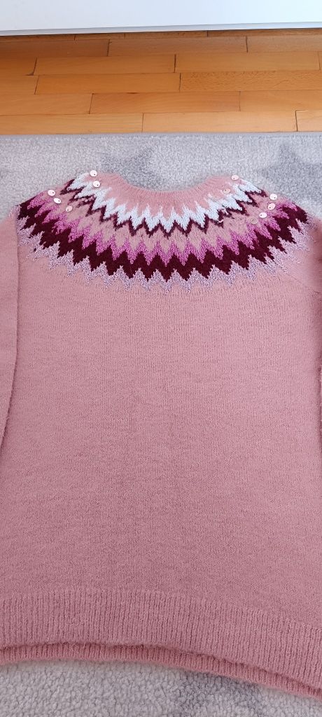 Ciepły sweter r. 134/140, H&M, sweterek z wełną, norweski wzór