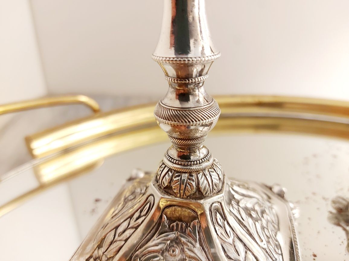 Par de castiçais Porto Coroa em prata portuguesa séc. XIX