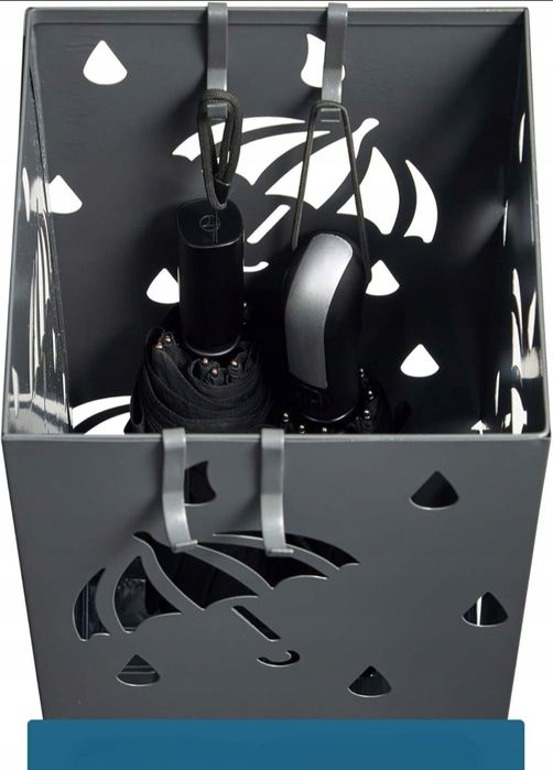 Stojak na parasole metalowy z 4 haczykami z ociekaczem 20 x 20 x 49 cm