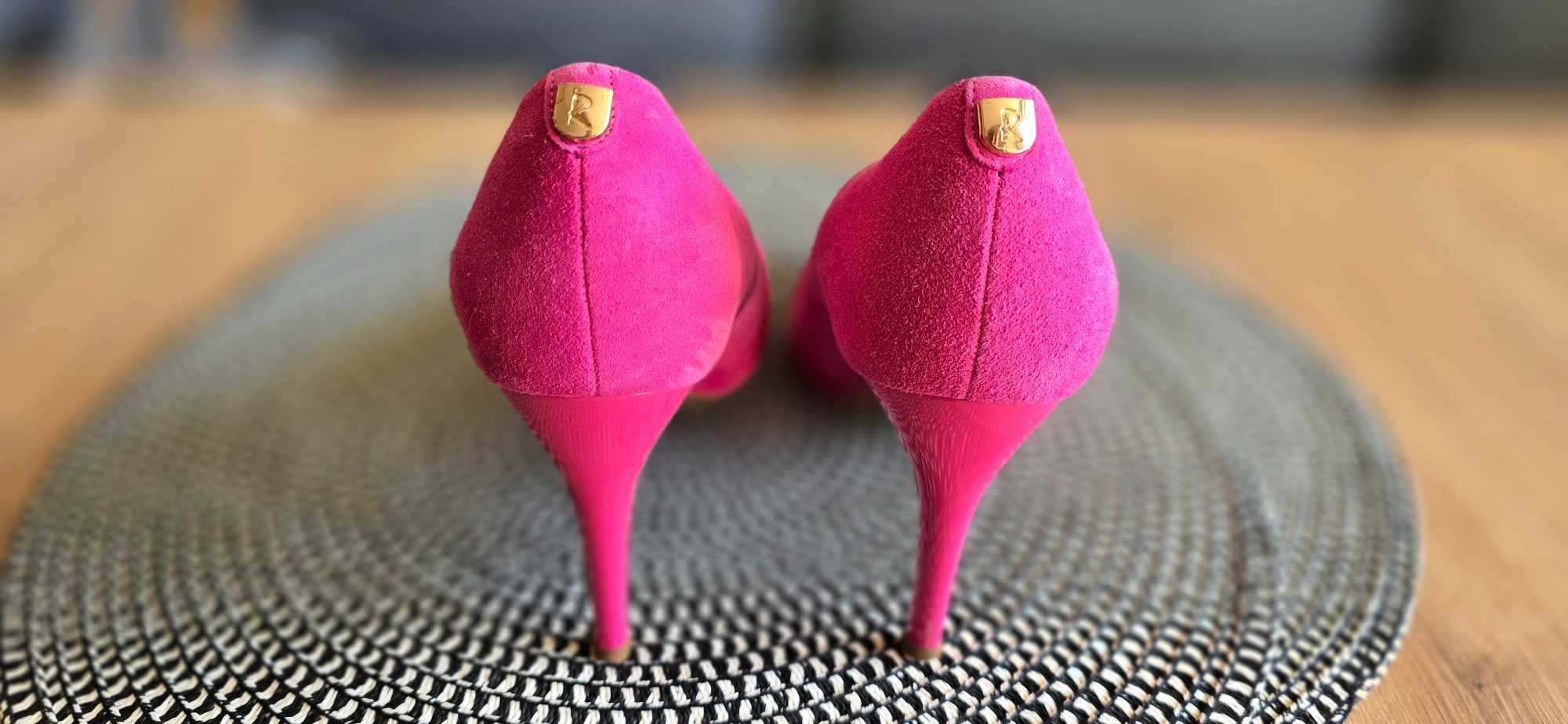 Buty damskie skórzane R.Polański, polskie, różowe szpilki, r.38, ideał