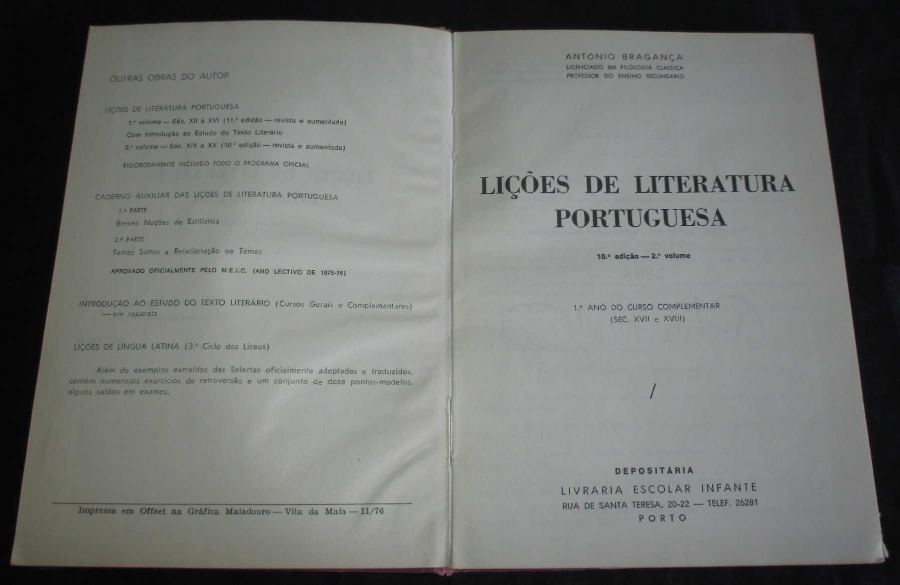 Livro Lições de Literatura Portuguesa António Bragança 3 Volumes