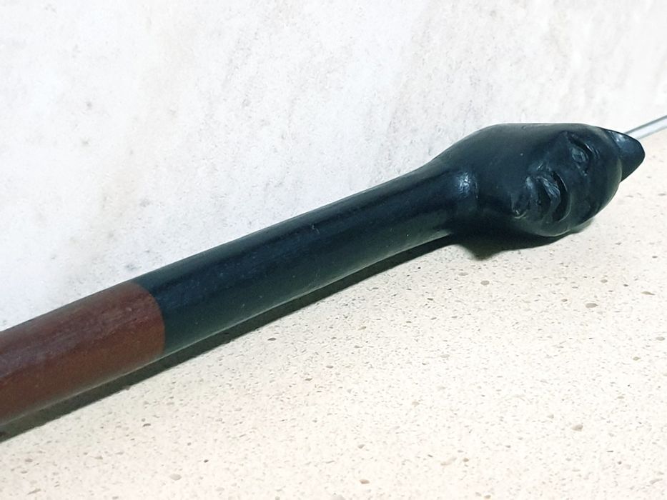 bengala africana - castão cara esculpida em madeira exótica