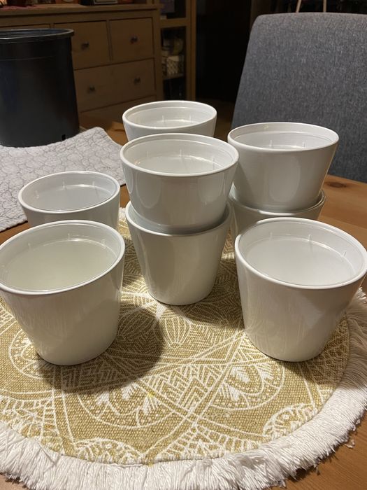 9x zestaw doniczka kaktus ceramiczna Polnix biała + wkład plastikowy