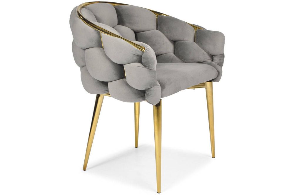 Nowoczesne Krzesło z Oparciem Szare Obicie Welurowe na Złotych Nogach
