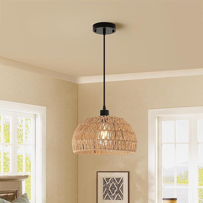 Lampa wisząca JIINOO z rattanu, vintage, regulowana, styl boho