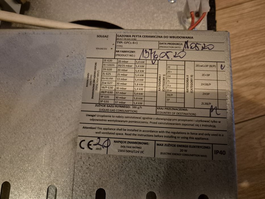 Płyta gazowa Solgaz GPCs 4+1 do naprawy