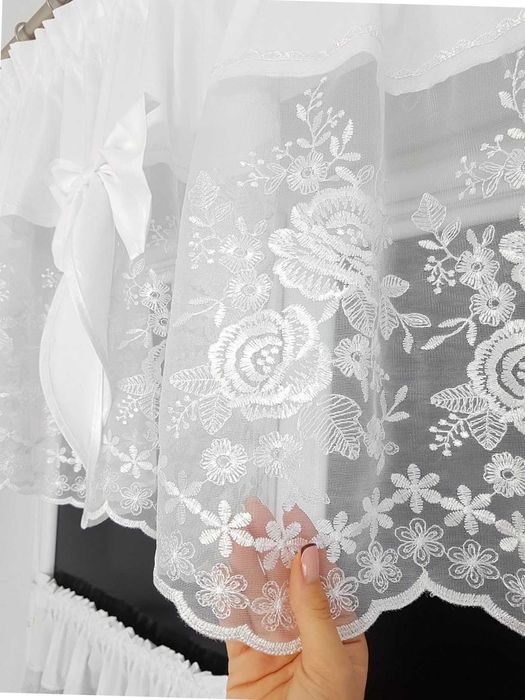 Komplet firanek do kuchni kokardki koronka