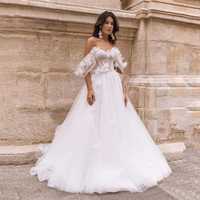 Suknia ślubna boho wiązana opadające rękawki kwiaty 3D 40 L, 42 XL, 44