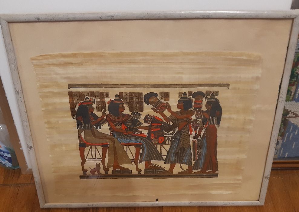 Египетская картина на папирусе в деревянной раме 51*43