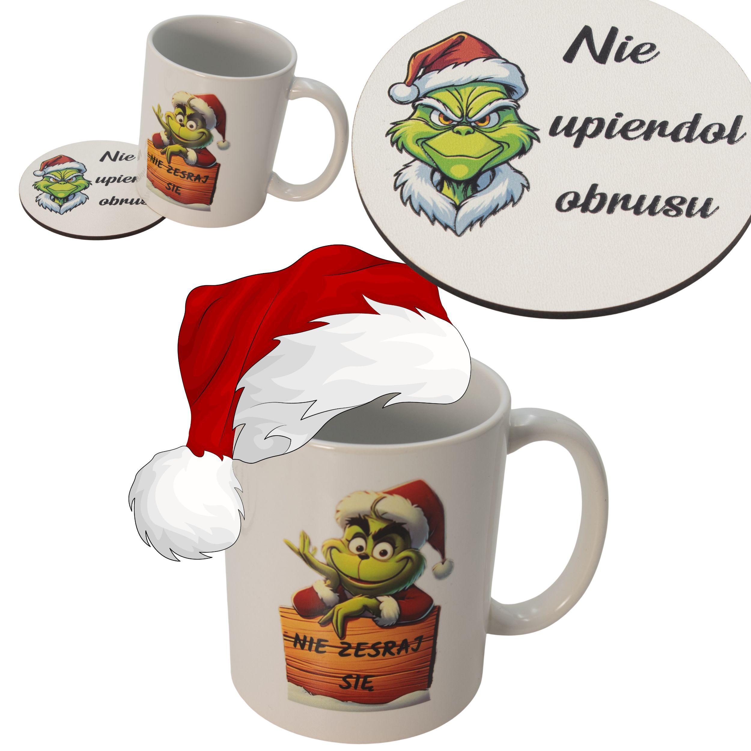 Zestaw Kubek i Podkładka pod kubek GRINCH zestaw świąteczny na stół