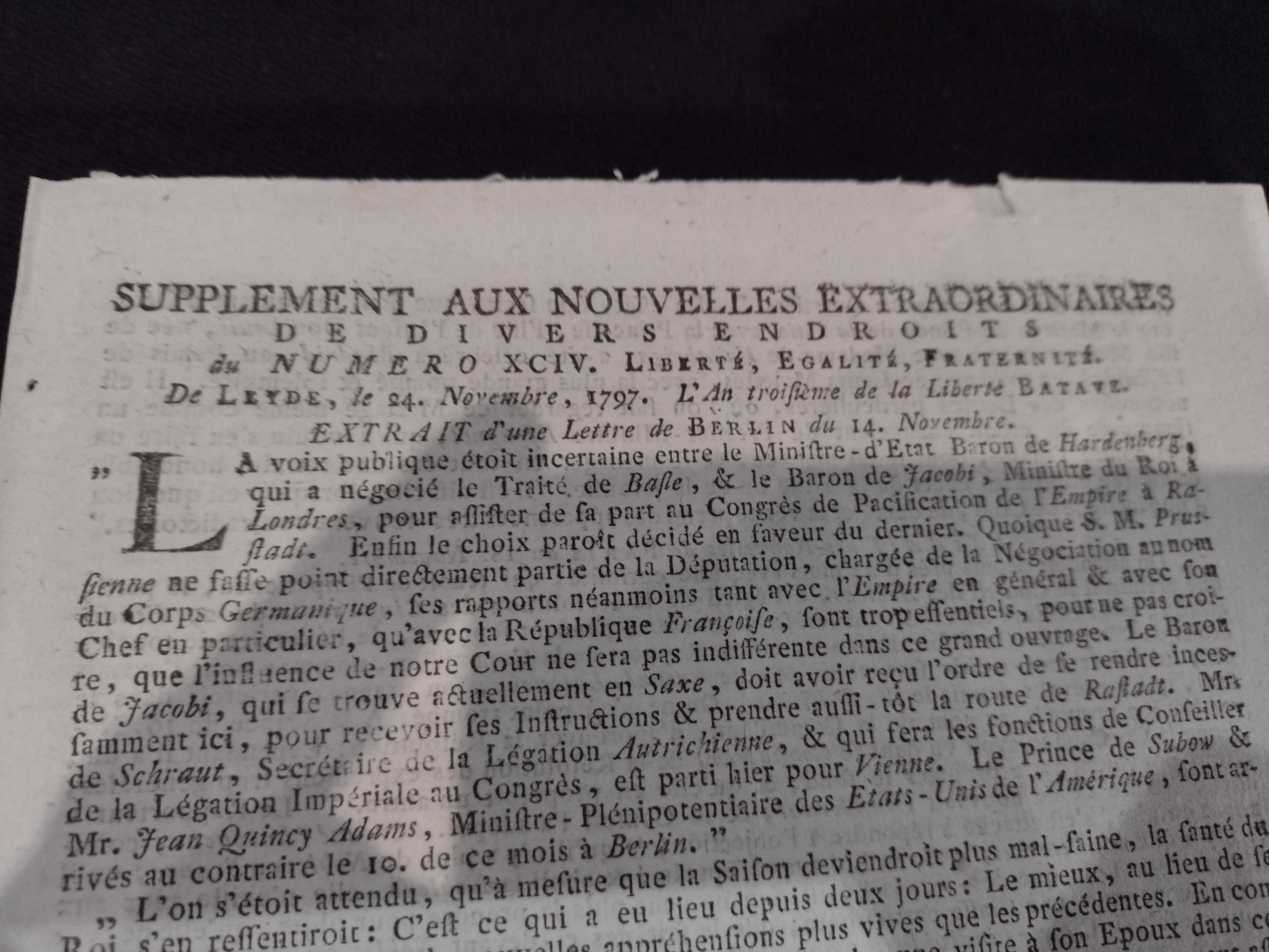 Supplement aux Nouvélles Extraordinaires  de divers endroits 1797