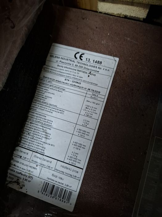 Gonty bitumiczne nowe matizol 3,85 m2