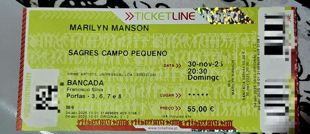Bilhete Marilyn Manson