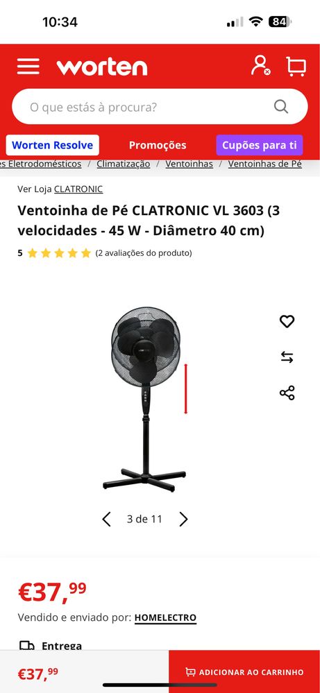 Ventoinha com pé clatronic