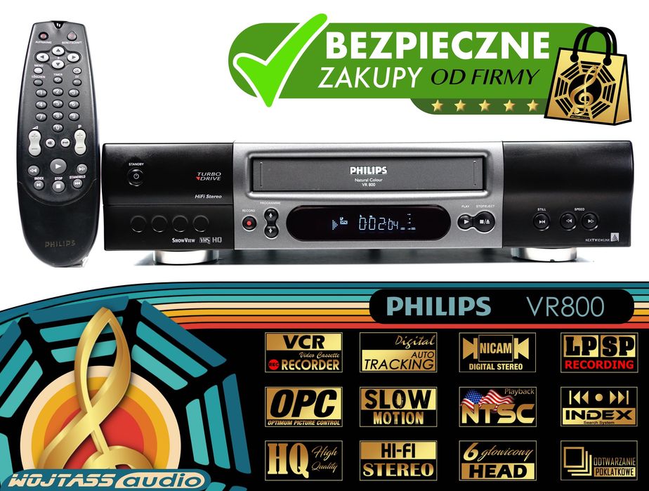 Magnetowid Philips VR800 LP NTSC Index Wideo VCR VHS OPC Turbo Drive