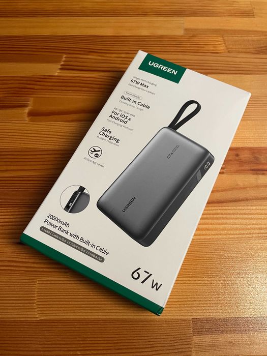 Новий Ugreen 67w 20000mAh fast charging power bank BUILT-IN CABLE