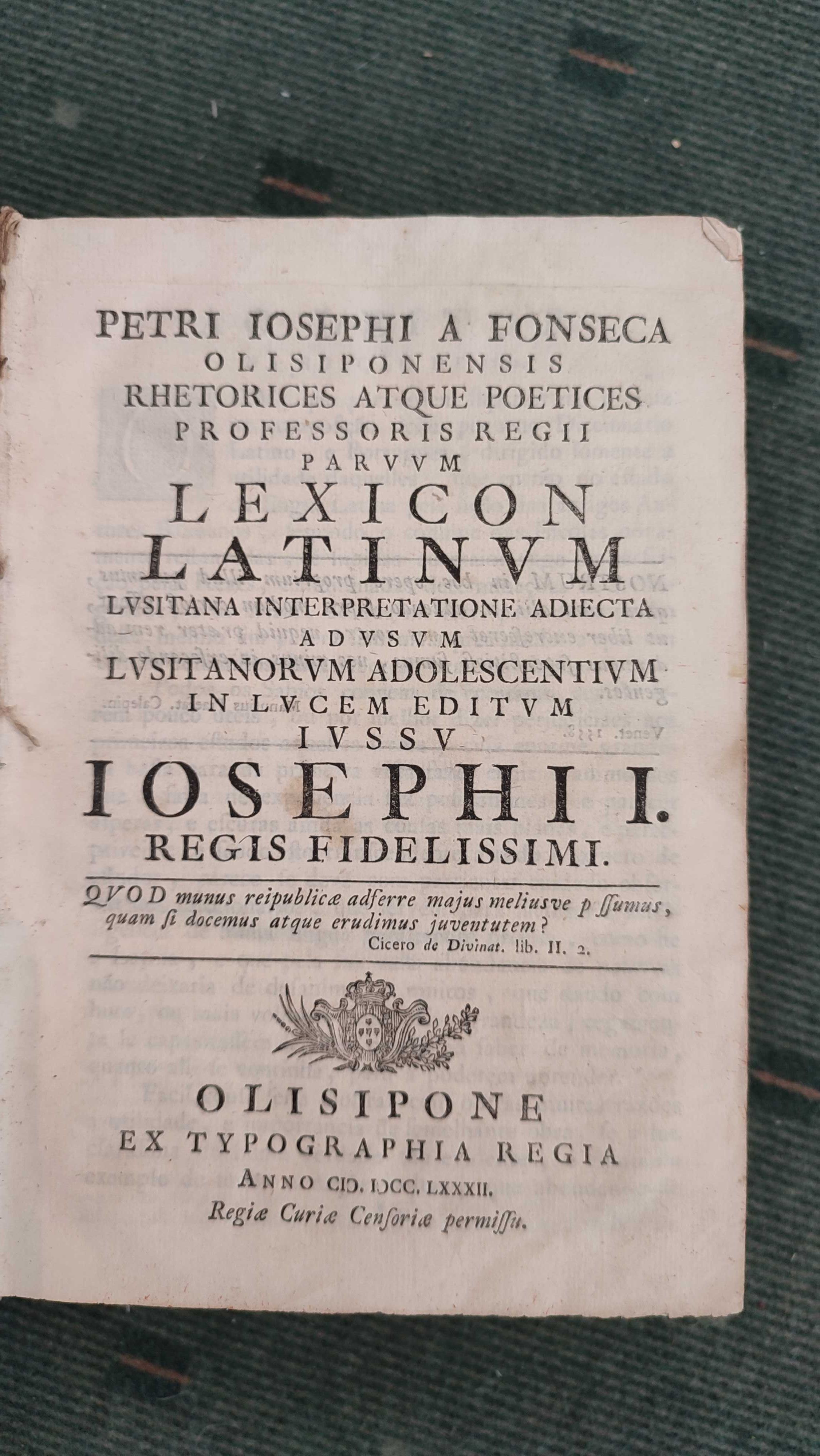 Lexicon Latinum - Petri Iosephi A Fonseca - 1782