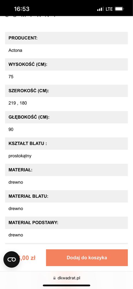 Stół drewniany 180 cm