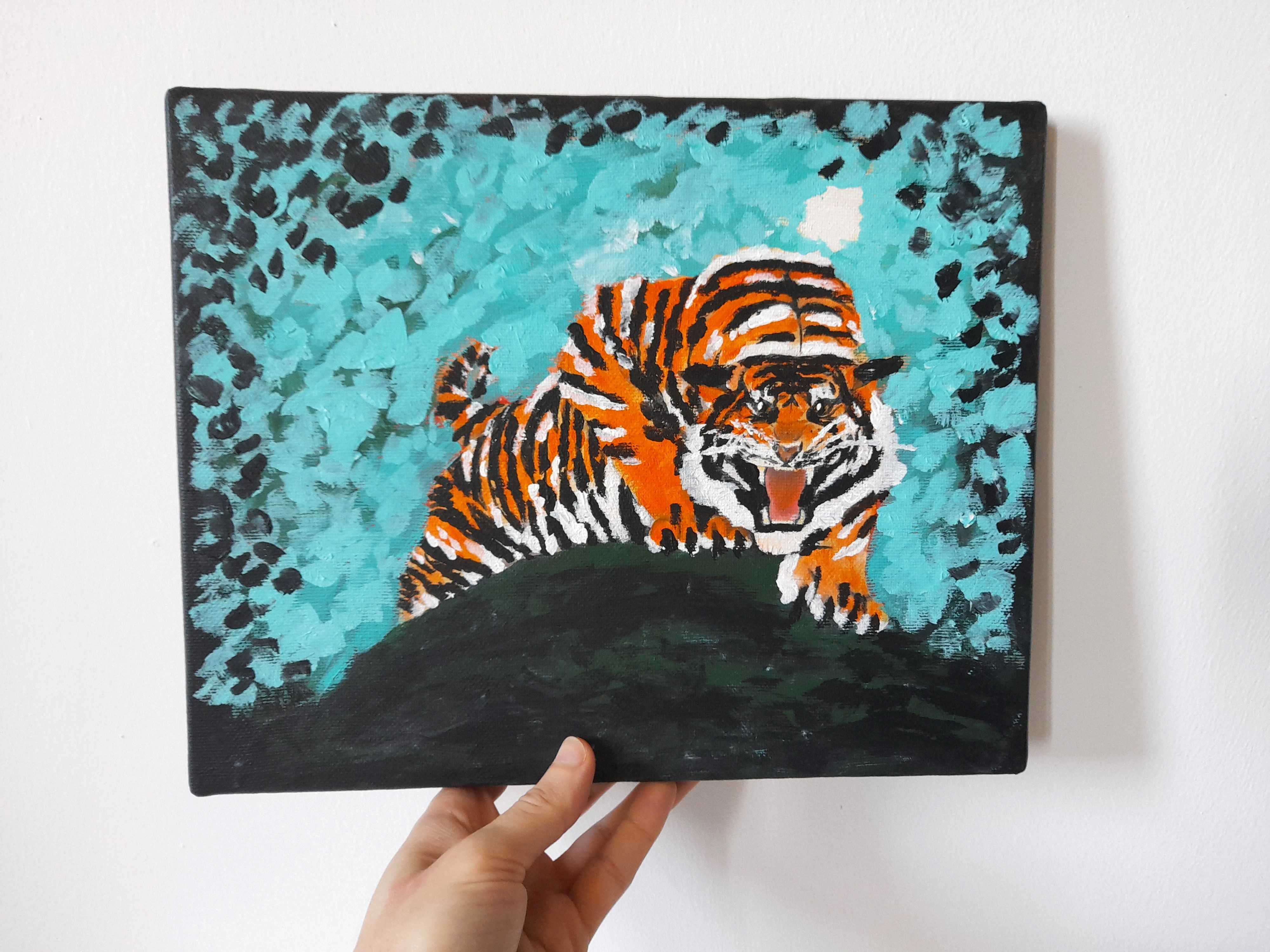 Quadro com pintura de tigre tela com pintura animal decoração