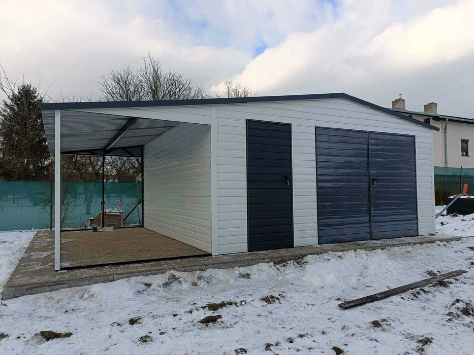 Garaż blaszany 6x5+2m wiaty blaszak biały garaże