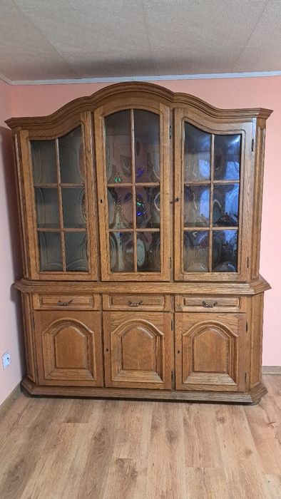 piękna, bibliotekę, kredens, witrynę, dąb rustykalny