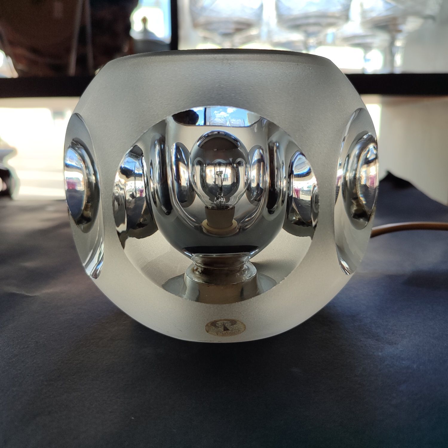 Szklana lampka kula optyczna Peil Putzler space age vintage