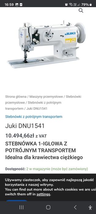 Maszyna krawiecka JUKI DNU 1541