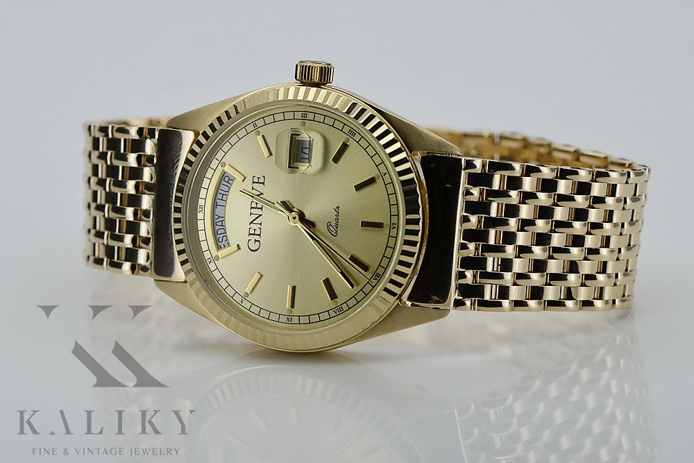 Złoty zegarek bransoletą męski unisex 14k 585 Geneve mw013ydy&mbw013yo