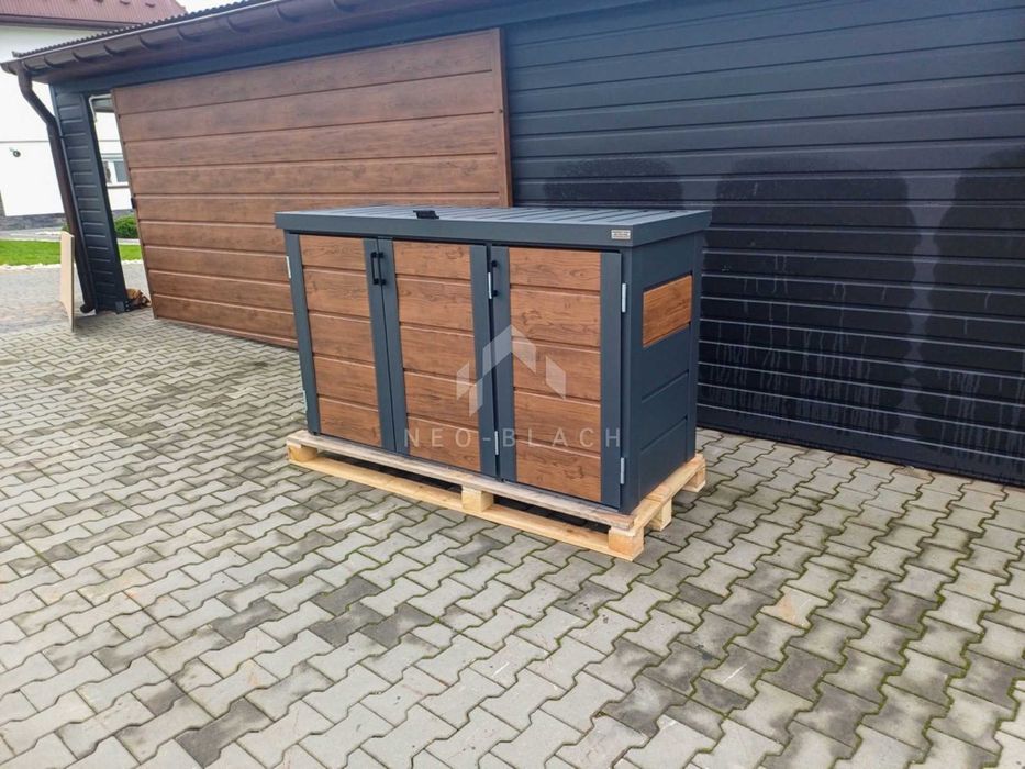 Zabudowa Koszy Na Śmieci Wiata  Obudowa 177X65X110 Cm 3X120L  Nb423