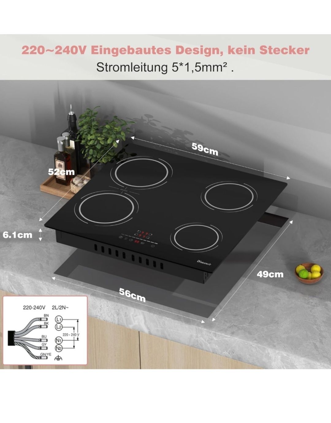 Płyta indukcyjna 4 płyty 60 cm do zabudowy 220 V z elastyczną strefą
