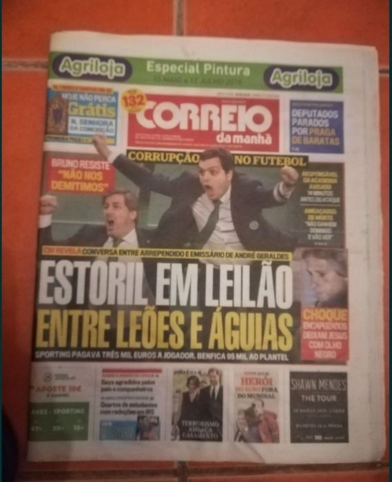 2 livros Sporting, 5 Jornais, e Emblema em Tapete Arraiolos 61X19,50cm