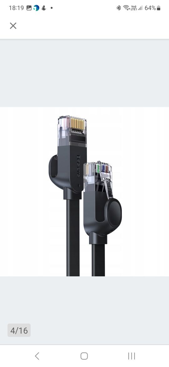 Kabel Lan RJ 45  płaski czarny CAT8 5m., Cat7 5m.